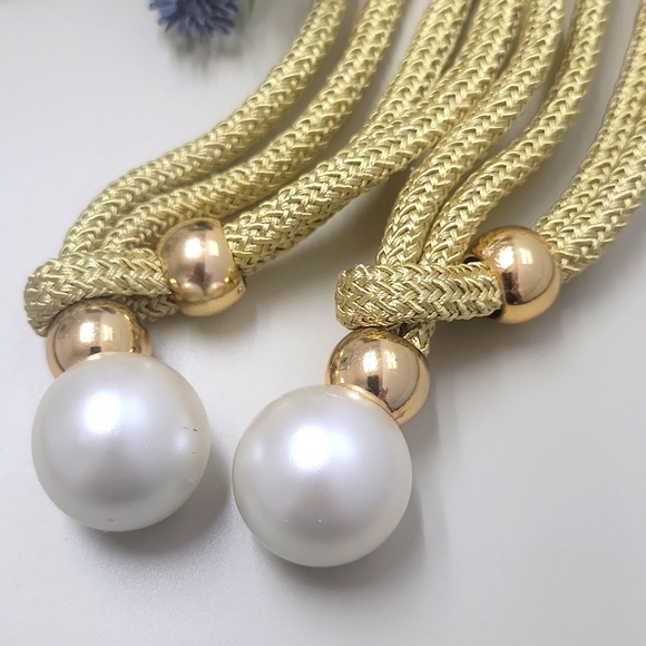 2 Pcs Curtain Tiebacks Decorative Faux Pearl Curtain Ties Back Adjustable Draper - Picture 2 of 9